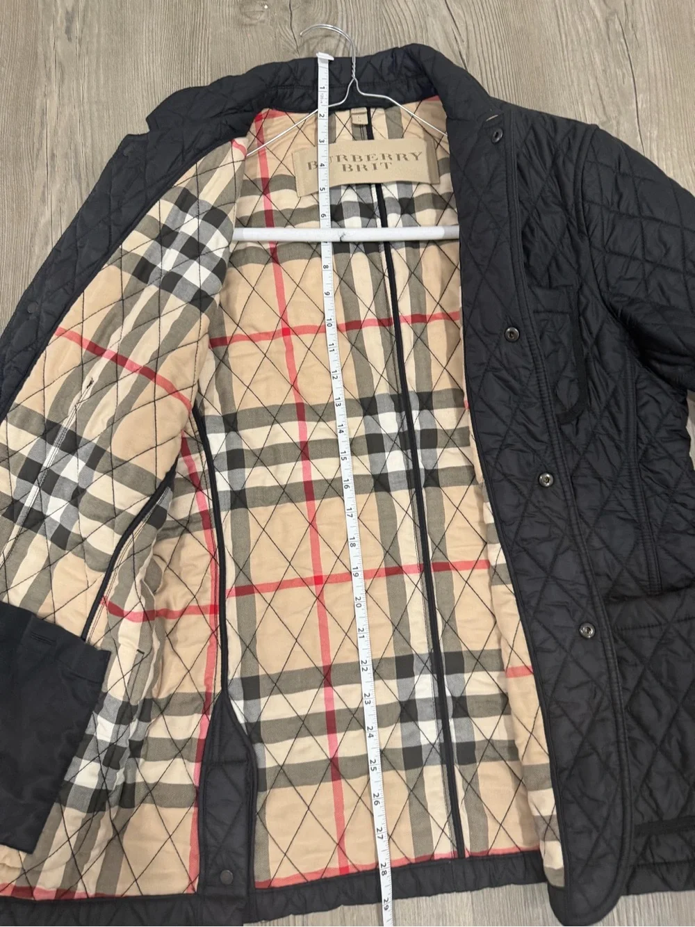 Men's Quilted Black Jacket with Plaid Trim